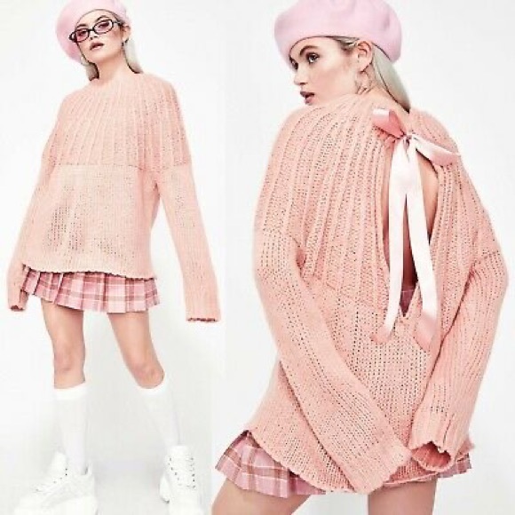 Open-Back Pink Knit Ribbon Sweater - Picture 6 of 6